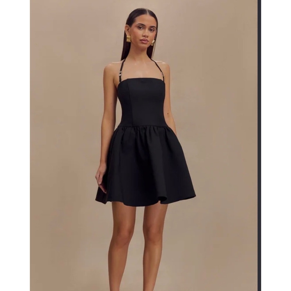 Meshki Black Strapless Corset Puff Mini Dress XXS Fit and Flare Cocktail LBD